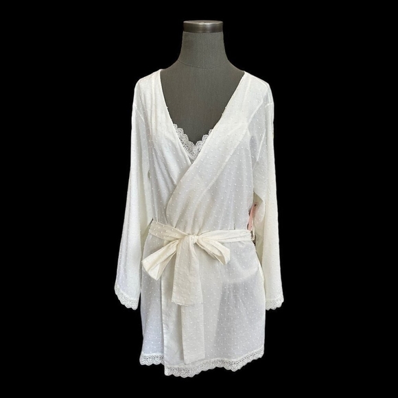 New Womens Sexy Lace Robe & Cami B The Label White Swiss Dot Robe & Camisole Set - Picture 2 of 8